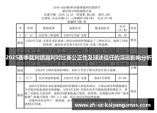2025赛季裁判错漏判对比赛公正性及球迷信任的深远影响分析